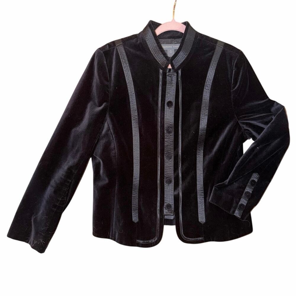 Josephine Chaus black velvet button front jacket 100% cotton equestrian plus 16